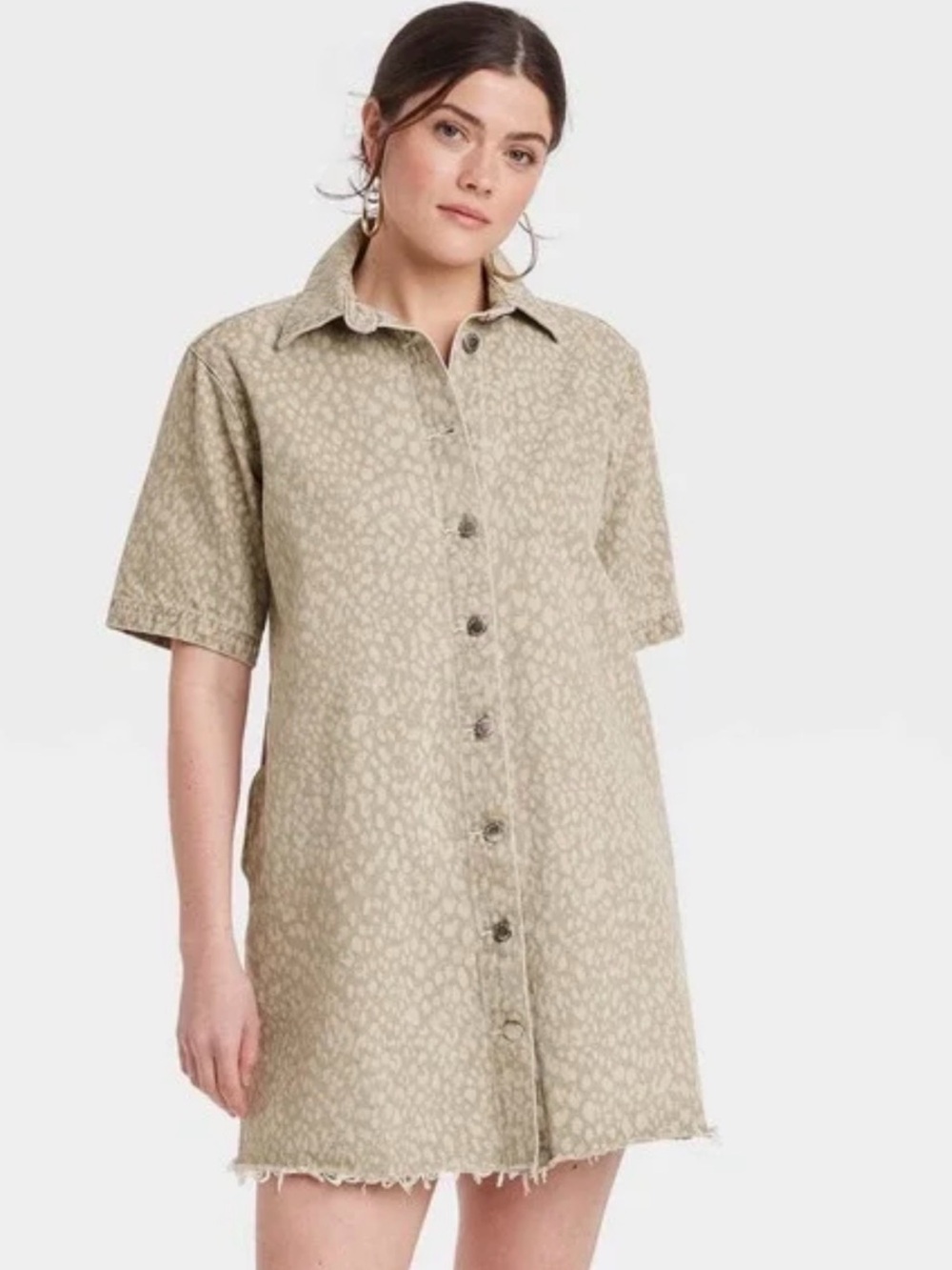 Universal Thread Beige Leopard-Print Button-Front Mini Dress